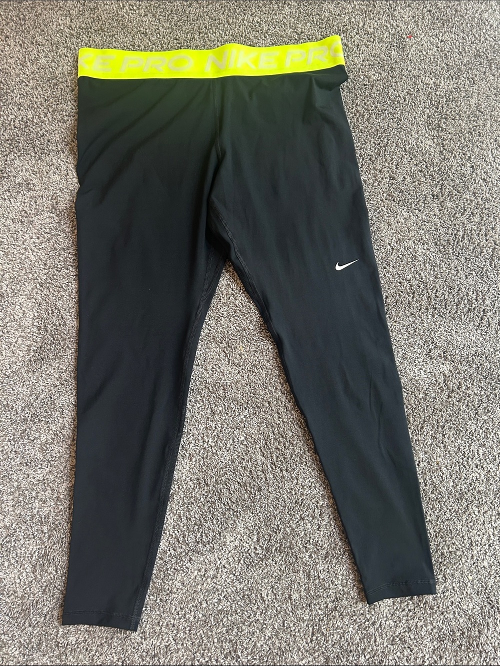 Nike Pro Adult Black Leggings with Neon Yellow Waistband